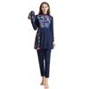 Burkini Swimsuits for Women Long Sleeve Floral Print Modest Muslim Swimwear with Chest Pads O Neck Zipper Closure Islamic Full Cover Hijab Top Dress Pants Bathing Suit Navy Blue Floral X-Large view 1