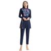 Burkini Swimsuits for Women Long Sleeve Floral Print Modest Muslim Swimwear with Chest Pads O Neck Zipper Closure Islamic Full Cover Hijab Top Dress Pants Bathing Suit Navy Blue Floral X-Large view 2