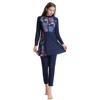 Burkini Swimsuits for Women Long Sleeve Floral Print Modest Muslim Swimwear with Chest Pads O Neck Zipper Closure Islamic Full Cover Hijab Top Dress Pants Bathing Suit Navy Blue Floral X-Large view 3