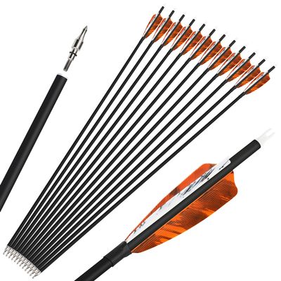 ZSHJGJR 28/30/31 Inch Archery Carbon Arrows Hunting Arrows with 4 Turkey Feather Removable Tips Targeting Practice Arrows 500 Spine for Compound & Recurve Bow 6/12Pack (12, Orange, 31 Inch)