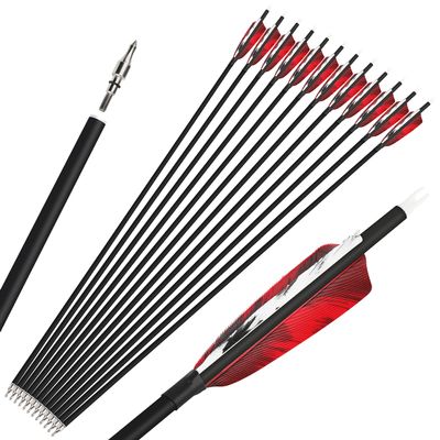 ZSHJGJR 28/30/31 Inch Archery Carbon Arrows Hunting Arrows with 4 Turkey Feather Removable Tips Targeting Practice Arrows 500 Spine for Compound & Recurve Bow 6/12Pack (12, Red, 31 Inch)