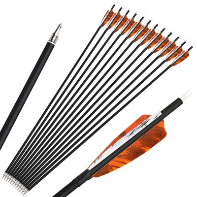 ZSHJGJR 28/30/31 Inch Archery Carbon Arrows Hunting Arrows with 4 Turkey Feather Removable Tips Targeting Practice Arrows 500 Spine for Compound & Recurve Bow 6/12Pack (12, Orange, 30 Inch)