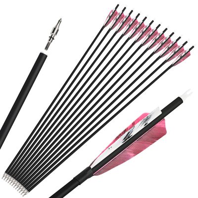ZSHJGJR 28/30/31 Inch Archery Carbon Arrows Hunting Arrows with 4 Turkey Feather Removable Tips Targeting Practice Arrows 500 Spine for Compound & Recurve Bow 6/12Pack (12, Pink, 30 Inch)