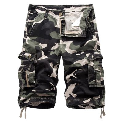 Maiyifu-GJ Men Relaxed Fit Camo Cargo Shorts Camouflage Multi Pockets Outdoor Short Pants Lightweight Loose Military Short (White,48)