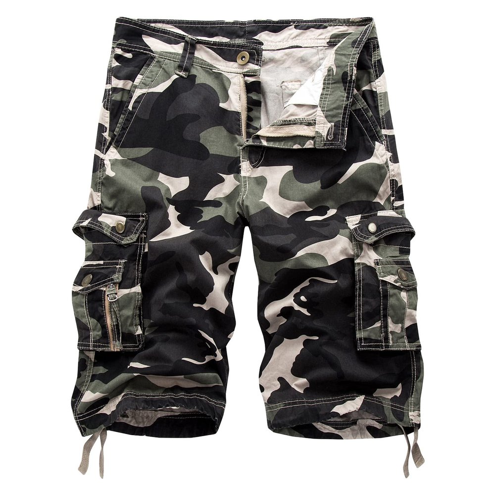 Maiyifu-GJ Men Relaxed Fit Camo Cargo Shorts Camouflage Multi Pockets Outdoor Short Pants Lightweight Loose Military Short (White,48)