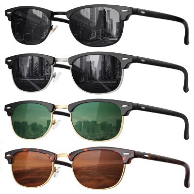 FURISHQI 4 PACK Classic Polarized Sunglasses for Men and Women Retro Style Semi Rimless Frame Sun Glasses 100% UV Protection Goggles