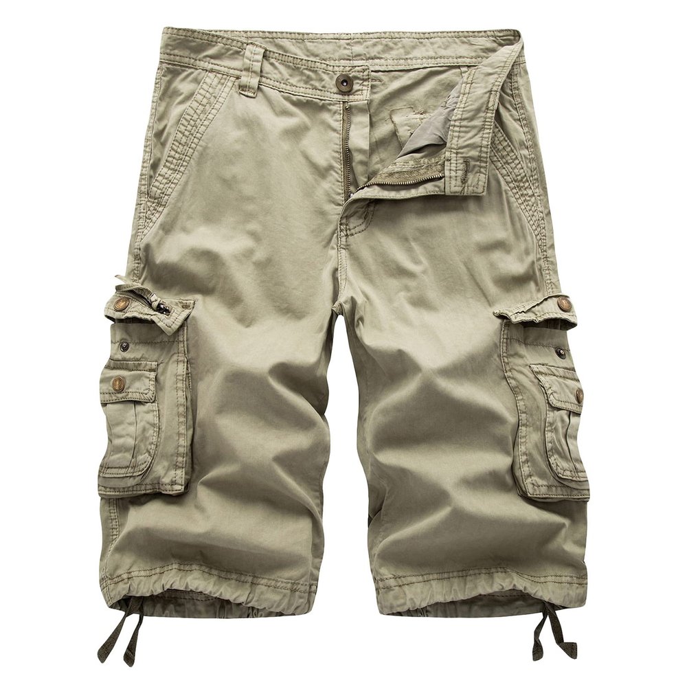 Maiyifu-GJ Men's Cotton Twill Multi Pockets Shorts Lightweight Relaxed Fit Cargo Short Casual Outdoor Military Short Pants (Khaki,38)