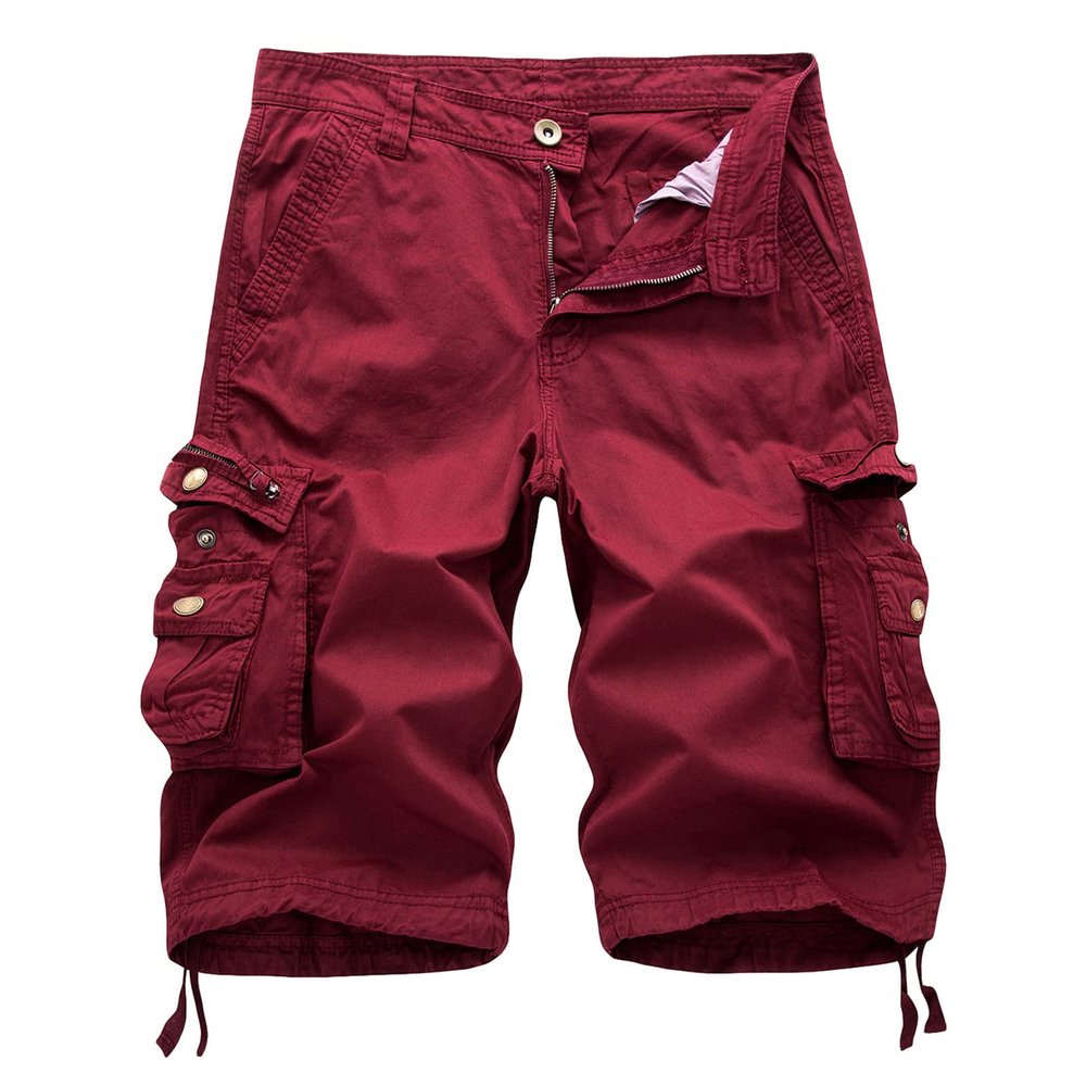 Men's Cotton Twill Multi Pockets Shorts Lightweight Relaxed Fit Cargo Short Casual Outdoor Military Short Pants (Red,46)