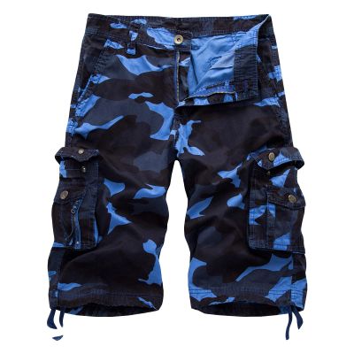 Maiyifu-GJ Men Relaxed Fit Camo Cargo Shorts Camouflage Multi Pockets Outdoor Short Pants Lightweight Loose Military Short (Blue,36)