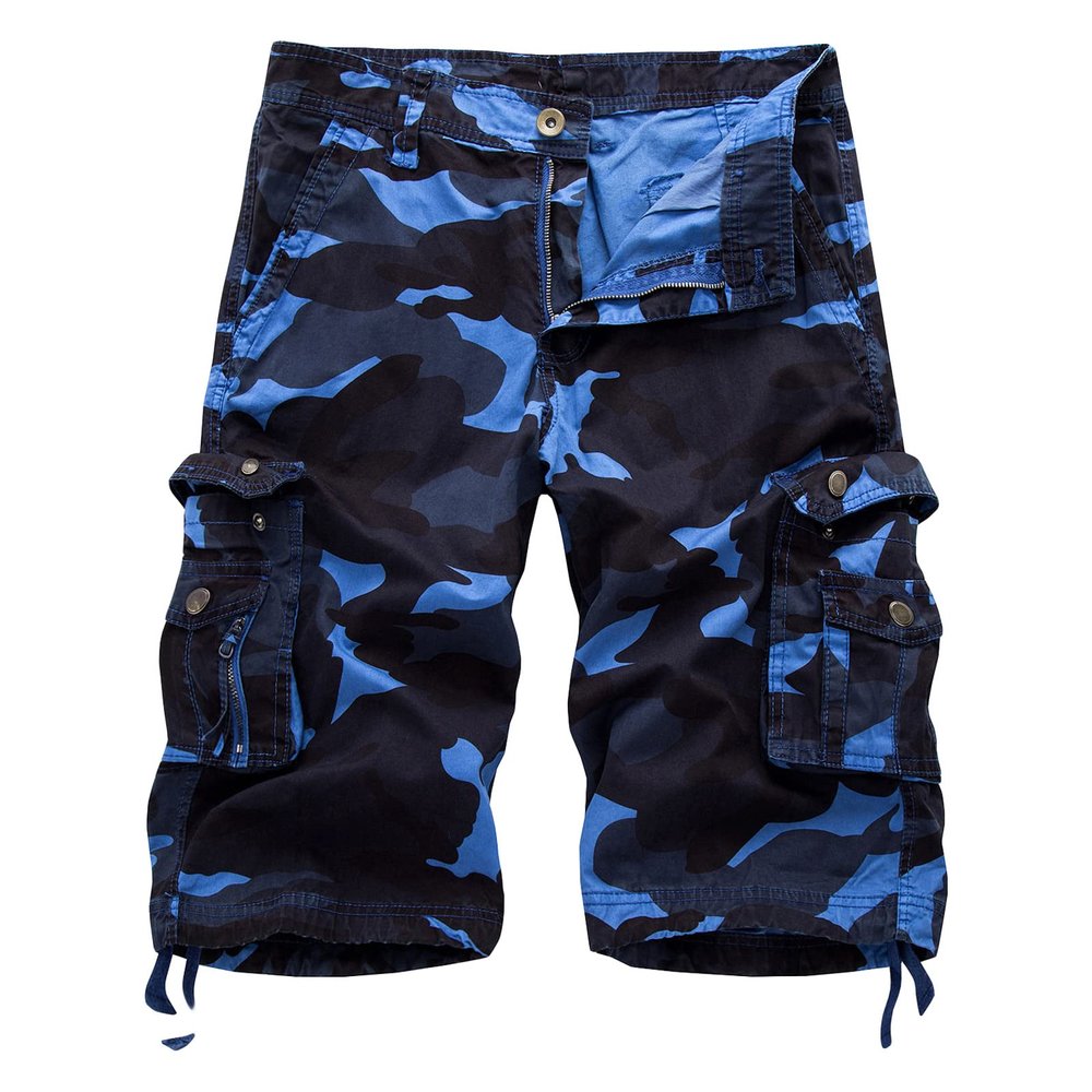 Maiyifu-GJ Men Relaxed Fit Camo Cargo Shorts Camouflage Multi Pockets Outdoor Short Pants Lightweight Loose Military Short (Blue,36)
