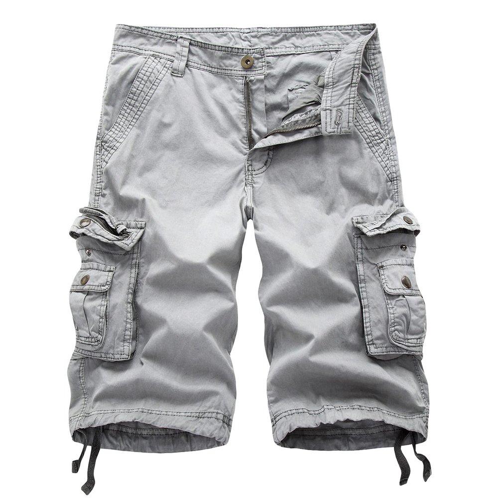 Maiyifu-GJ Men's Cotton Twill Multi Pockets Shorts Lightweight Relaxed Fit Cargo Short Casual Outdoor Military Short Pants (Grey,38)