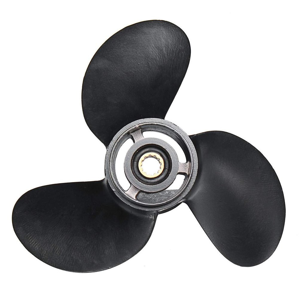 liang 12 Spline Tooths 8-9.8HP Aluminum Alloy 3 Blades 3B2W64517-1 8.5X9 Outboard Propeller Boat for Tohatsu Nissan-Mercury Black