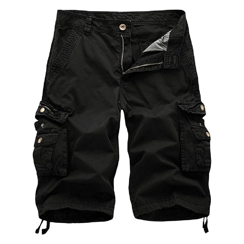 Maiyifu-GJ Men's Cotton Twill Multi Pockets Shorts Lightweight Relaxed Fit Cargo Short Casual Outdoor Military Short Pants (Black,31)
