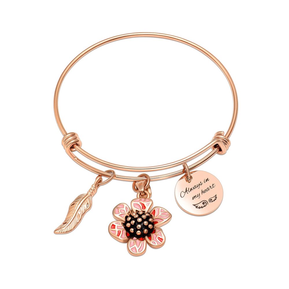 Yinplsmemory Cremation Jewelry Flower Urn Bracelet for Ashes for Women Sister Memorial Expandable Ashes Keepsake Bangle Bracelet