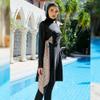 Womens Muslim Swimsuits Long Sleeve Floral Print Hijab Top Swim Pants Elastic Waistband Full Coverage Swimwear Modest Islamic Ladies Beachwear Swimming Burkini Bathing Suit Black 8 X-Large view 3