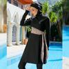 Womens Muslim Swimsuits Long Sleeve Floral Print Hijab Top Swim Pants Elastic Waistband Full Coverage Swimwear Modest Islamic Ladies Beachwear Swimming Burkini Bathing Suit Black 8 X-Large view 4
