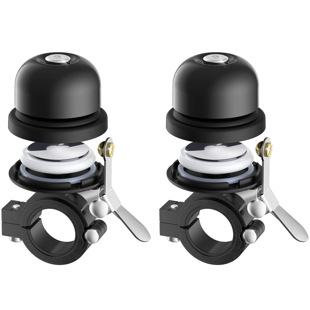 Bicycle Bell for Apple AirTag, Stouchi AirTag Bike Mount GPS Tracker Waterproof Classic Brass Holder Hides Air Tag Under Bike Bell Anti-Theft Fits 0.87 to 1 Inch Bicycle Handlebars 2 Packs