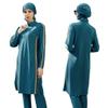 Womens Muslim Swimsuits Long Sleeve Floral Print Hijab Top Swim Pants Elastic Waistband Full Coverage Swimwear Modest Islamic Ladies Beachwear Swimming Burkini Bathing Suit Lake Blue X-Large view 1