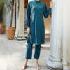 Womens Muslim Swimsuits Long Sleeve Floral Print Hijab Top Swim Pants Elastic Waistband Full Coverage Swimwear Modest Islamic Ladies Beachwear Swimming Burkini Bathing Suit Lake Blue X-Large view 2