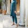 Womens Muslim Swimsuits Long Sleeve Floral Print Hijab Top Swim Pants Elastic Waistband Full Coverage Swimwear Modest Islamic Ladies Beachwear Swimming Burkini Bathing Suit Lake Blue X-Large view 3