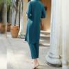 Womens Muslim Swimsuits Long Sleeve Floral Print Hijab Top Swim Pants Elastic Waistband Full Coverage Swimwear Modest Islamic Ladies Beachwear Swimming Burkini Bathing Suit Lake Blue X-Large view 4