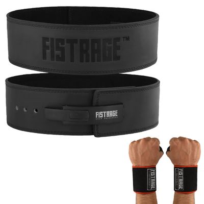 FISTRAGE FR FISTRAGE Lever Buckle Weight Lifting Leather Black Belt Gym Back Support for Men & Women Training Fitness Exercise Tough Workouts