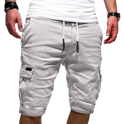 Maiyifu-GJ Men's Elastic Waist Cargo Shorts Casual Relaxed Fit Multi Pockets Short Lightweight Outdoor Military Short Pants (White,Medium)