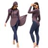 AWIBMK Muslim Swimsuits for Women Floral Print Long Sleeve Top Swim Pants Full Coverage Swimwear Modest Islamic Hijab Ladies Beachwear Arabic Swimming Outfits Burkini Swim Suit Purple Gray Small view 1