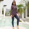 AWIBMK Muslim Swimsuits for Women Floral Print Long Sleeve Top Swim Pants Full Coverage Swimwear Modest Islamic Hijab Ladies Beachwear Arabic Swimming Outfits Burkini Swim Suit Purple Gray Small view 2