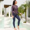 AWIBMK Muslim Swimsuits for Women Floral Print Long Sleeve Top Swim Pants Full Coverage Swimwear Modest Islamic Hijab Ladies Beachwear Arabic Swimming Outfits Burkini Swim Suit Purple Gray Small view 4