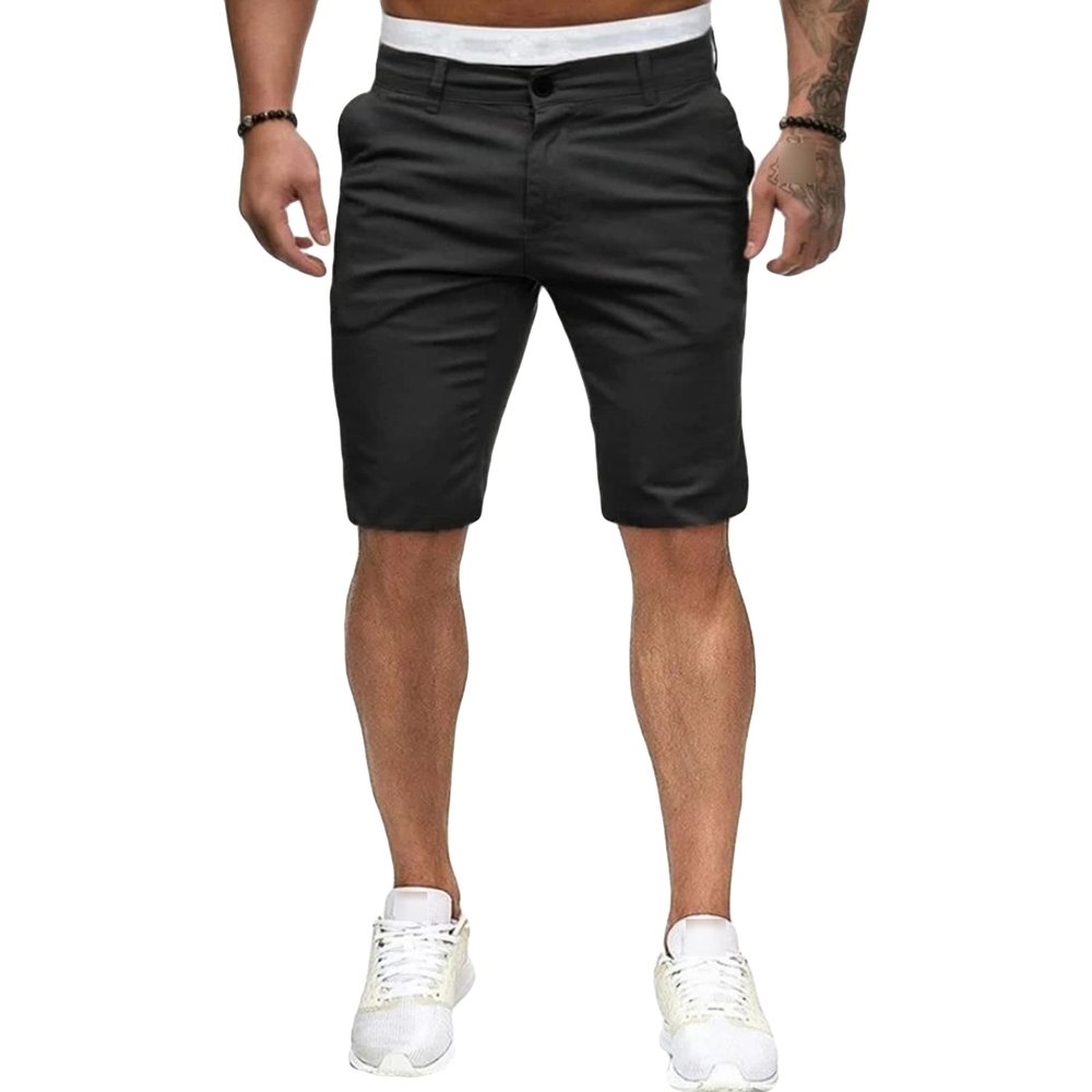 Men's Slim Fit Classic Chino Short Comfort Stretch Solid Dress Shorts Lightweight Straight Leg Flat Front Shorts (Black,Small)