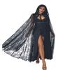 Unicra Lace Full Length Hooded Cloak Long Cape Halloween Costume Cloak Cosplay Party Cape for Women (Black) view 1