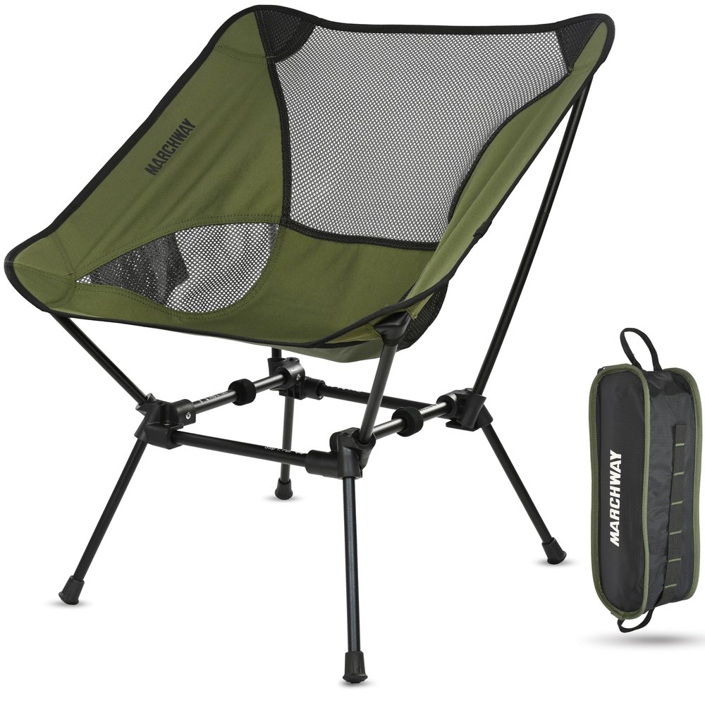 MARCHWAY Ultralight Folding Camping Chair, Heavy Duty Portable Compact for Outdoor Camp, Travel, Beach, Picnic, Festival, Hiking, Lightweight Backpacking (Green)