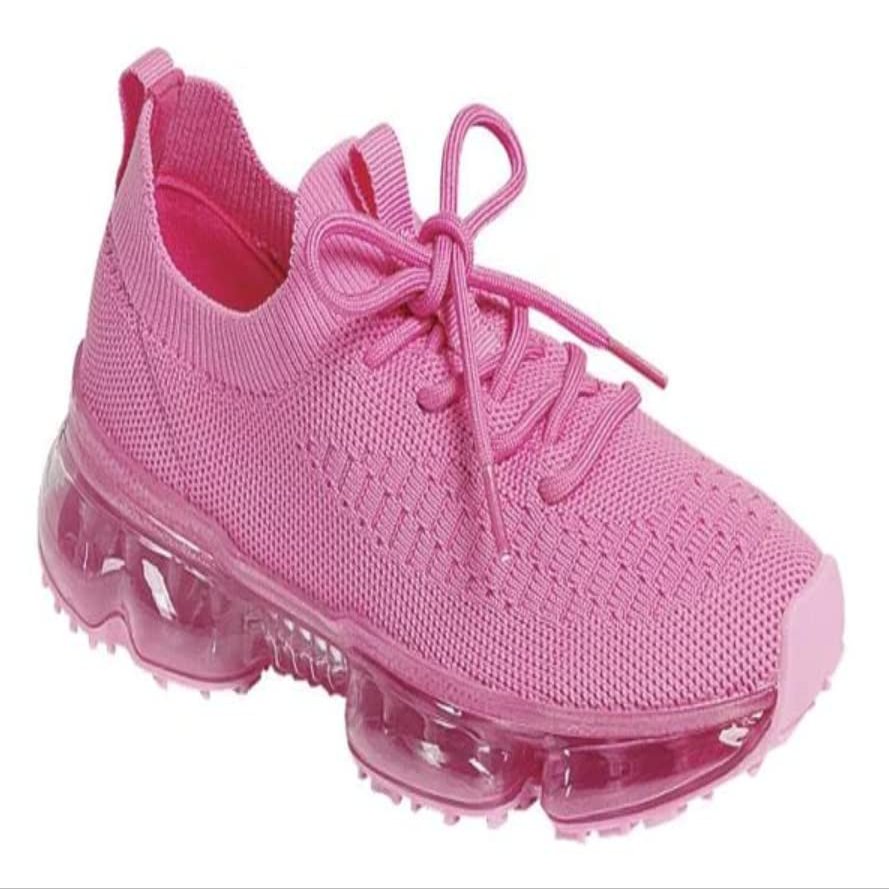 Forever Link Womens Air Cushion Fashion Sneakers Breathable Knit Comfortable Lightweight Walking Shoes, Pink, 7.5