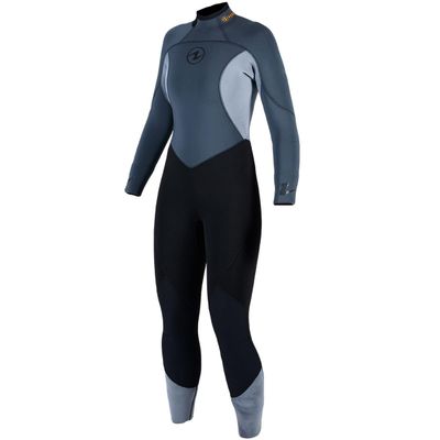 Aqua Lung Womens AquaFlex 7mm Back-Zip Scuba Diving Wet Jumpsuit, Black/Gray, 2XL