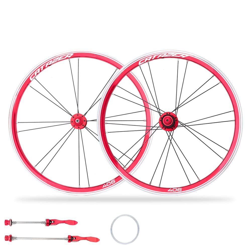 Lightweight 20 Inch 406mm 451mm Aluminum Alloy Wheelset with Bearing Hub for BMX/Electric/Fold Bike Replacement (Red Rim Brake,451mm)