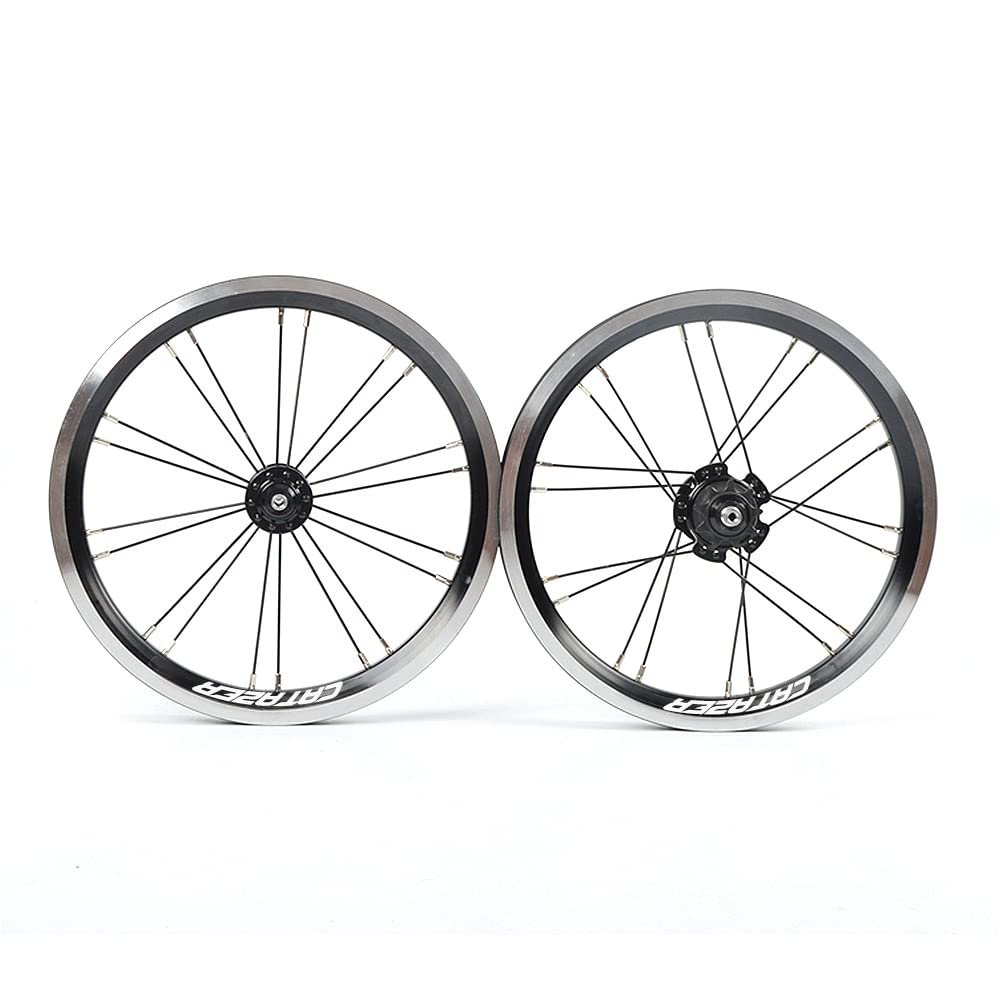 catazer 14 Inch Aluminum Alloy Wheelset with Bearing Hub 9T Axle 74mm 84mm for Kids Bike/BMX/Electric/Fold Bike Replacement (Black)