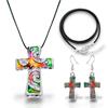 BESHEEK Silvertone Rainbow Butterfly Pendant Necklace & Earrings (Silvertone Rainbow Mosaic Cross Necklace and Earring Set) view 1