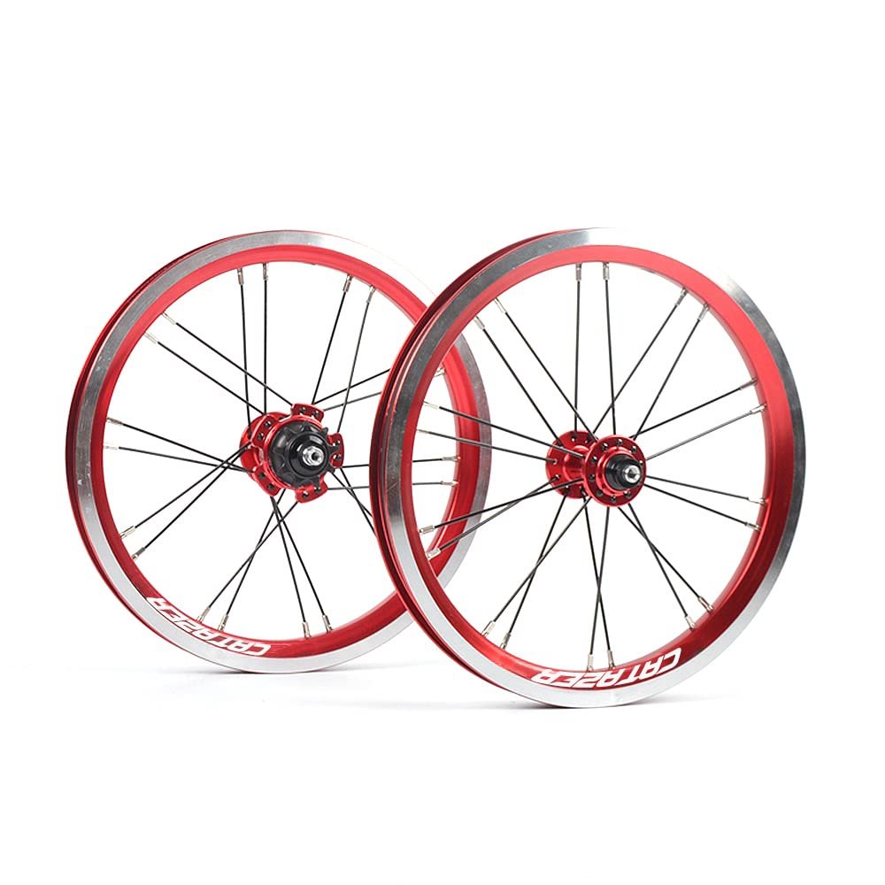 catazer 14 Inch Aluminum Alloy Wheelset with Bearing Hub 9T Axle 74mm 84mm for Kids Bike/BMX/Electric/Fold Bike Replacement (Red)