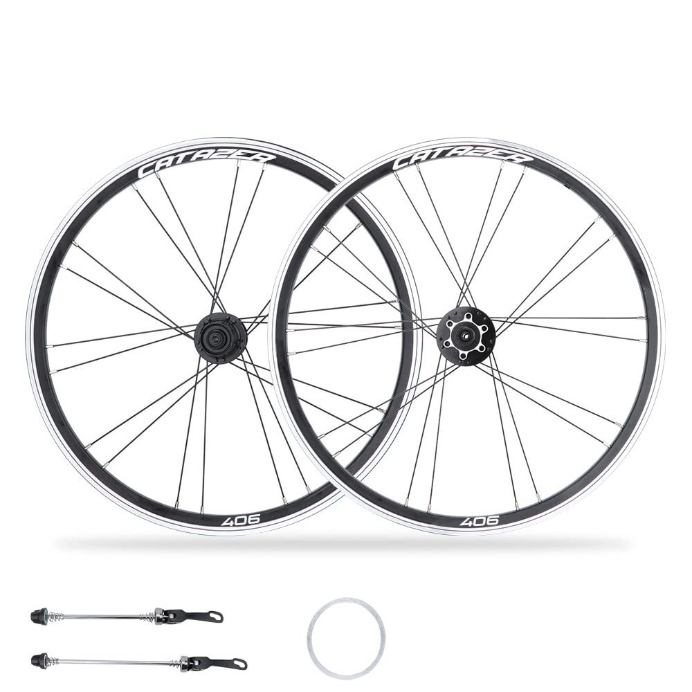 Lightweight 20 Inch 406mm 451mm Aluminum Alloy Wheelset with Bearing Hub for BMX/Electric/Fold Bike Replacement (Black Disc Brake,406mm)