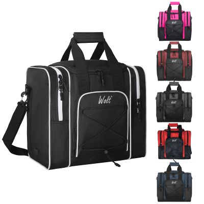 WOLT Bowling Ball Bag for Single Ball -Bowling Bag with Padded Holder, 2 Pockets Fit Shoes Up to Mens Size 14 and Accessories(black)
