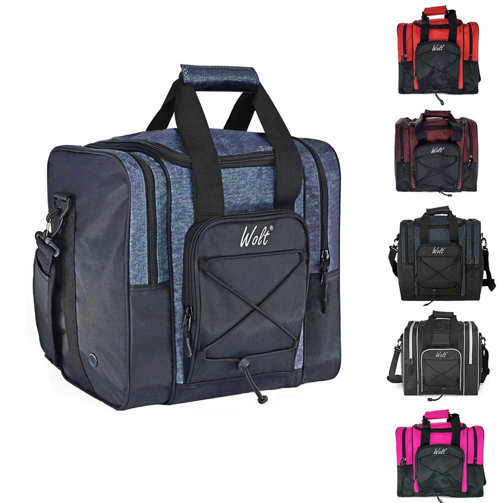 WOLT Bowling Ball Bag for Single Ball -Bowling Bag with Padded Holder, 2 Pockets Fit Shoes Up to Mens Size 14 and Accessories(BLUE)