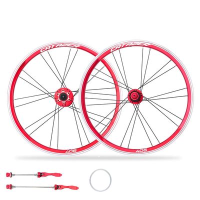 Lightweight 20 Inch 406mm 451mm Aluminum Alloy Wheelset with Bearing Hub for BMX/Electric/Fold Bike Replacement (Red Disc Brake,406mm)