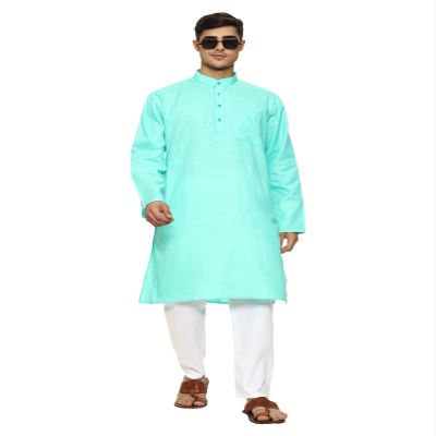 ITOS365 Men Cotton Blend Kurta Pyjama Set Party Fashion Regular Ethinic Wear Indian Dress Gift for Men Parrot XL