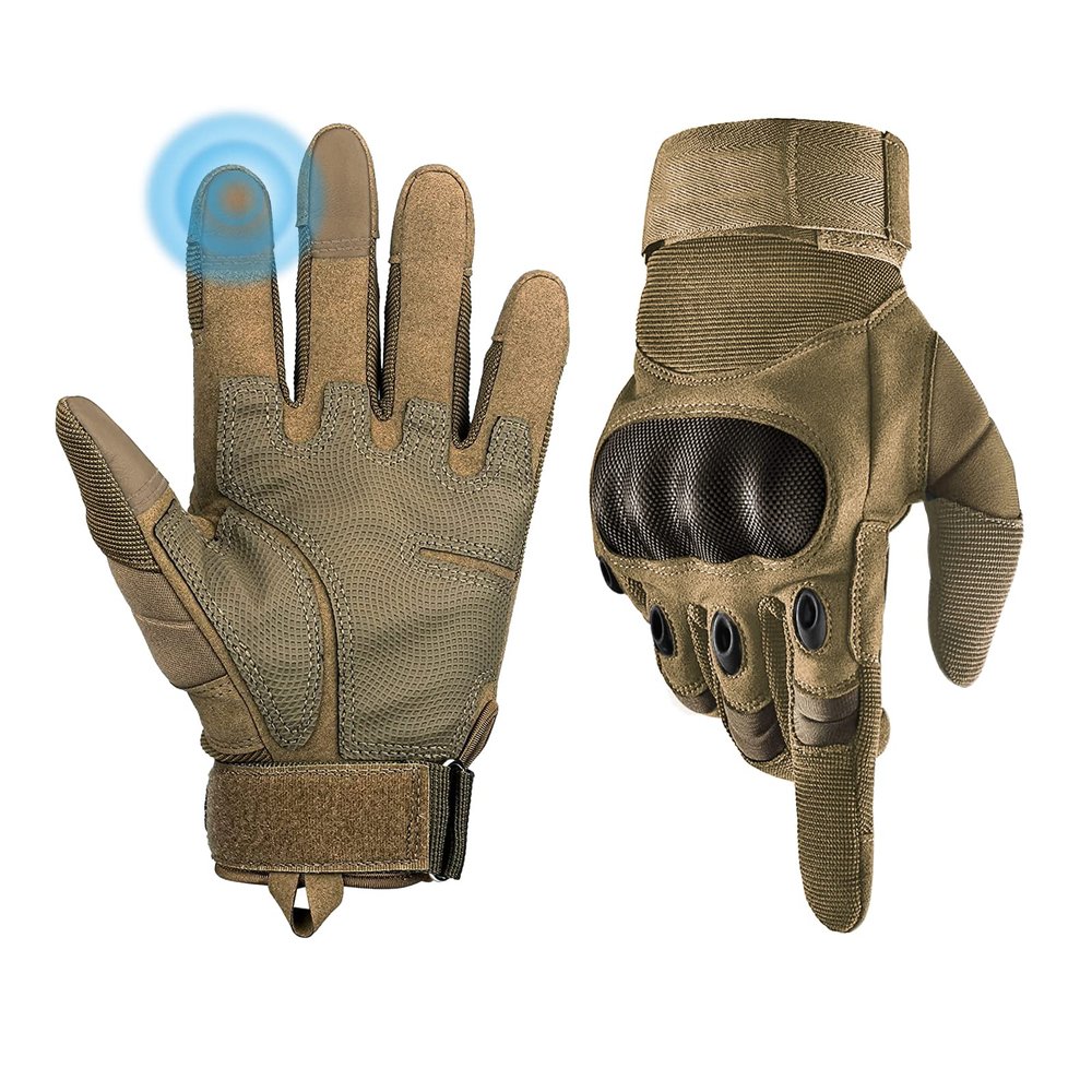 Liovoras Tactical Gloves for Men, Shooting Motorcycle Gloves Hard Shell Knuckle Protection Leather Palm for Riding Airsoft Paintball Climbing Training - Tan, Size XXL