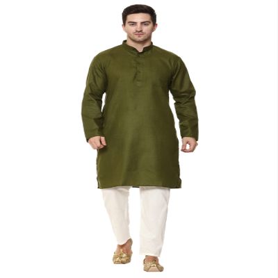 ITOS365 Men Cotton Blend Kurta Pyjama Set Party Fashion Regular Ethinic Wear Indian Dress Gift for Men Mehndi XL