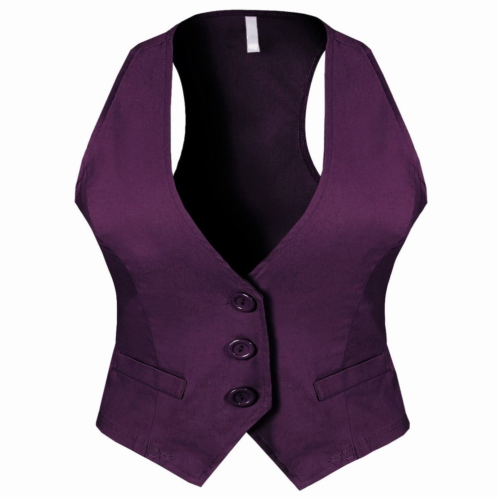 Design by Olivia Women's Dressy Casual Versatile Racerback Vest Tuxedo Suit Waistcoat Plum 1XL