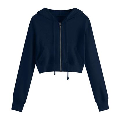 Teen Girls Casual Drawstring Zip Up Hoodie Cute Workout Crop Top Trendy Lightweight Long Sleeve Sweatshirt for Women Navy