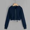 Teen Girls Casual Drawstring Zip Up Hoodie Cute Workout Crop Top Trendy Lightweight Long Sleeve Sweatshirt for Women Navy view 2