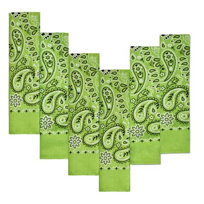 6-Pack Light Green 100% Cotton Bandanas Gift Set 22x22 Inch Paisley Head Wraps, Face & Neck Scarves, Multi-Purpose Accessories for Men & Women, Holiday & Everyday Gifting